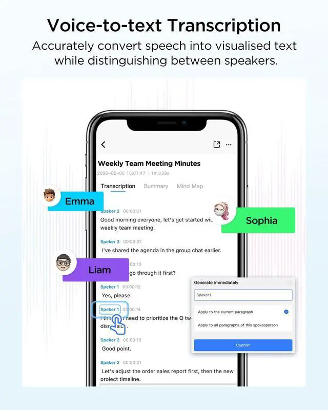 Alt view image 3 of 7 - Notra AI Voice Recorder,3-Mode Capture -Ambient/Phone Call/Bluetooth, AI Transcription&Smart Summary, Support 140+ Languages, 64GB Storage, Magnetic Note Taker for Meetings,Lectures,Interviews