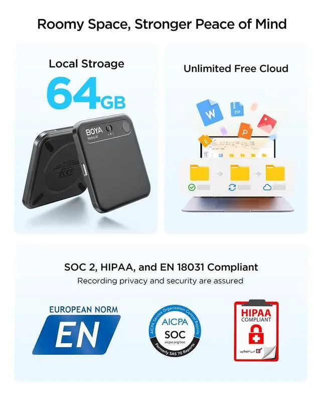 Alt view image 5 of 7 - Notra AI Voice Recorder,3-Mode Capture -Ambient/Phone Call/Bluetooth, AI Transcription&Smart Summary, Support 140+ Languages, 64GB Storage, Magnetic Note Taker for Meetings,Lectures,Interviews