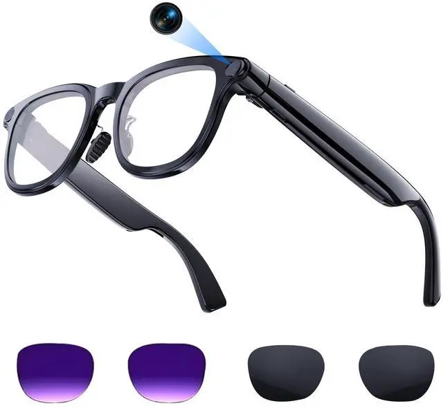 Main image of AI Smart Glasses with 4k Camera for Travel & Daily Use, Bluetooth Audio Sunglasses with Open-Ear Speakers, Hands-Free Calling&Vlogging, Real Time Translation (Matt Black)