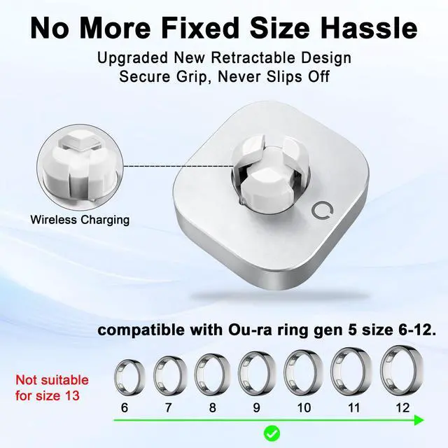 Alt view image 5 of 7 - Charger Compatible with Ou-ra Ring Gen 5: Replacement Charging Dock for Size 6/7/8/9/10/11/12 - Portable Travel Charger with USB-C Cable (Not for Ring Gen 3/4)