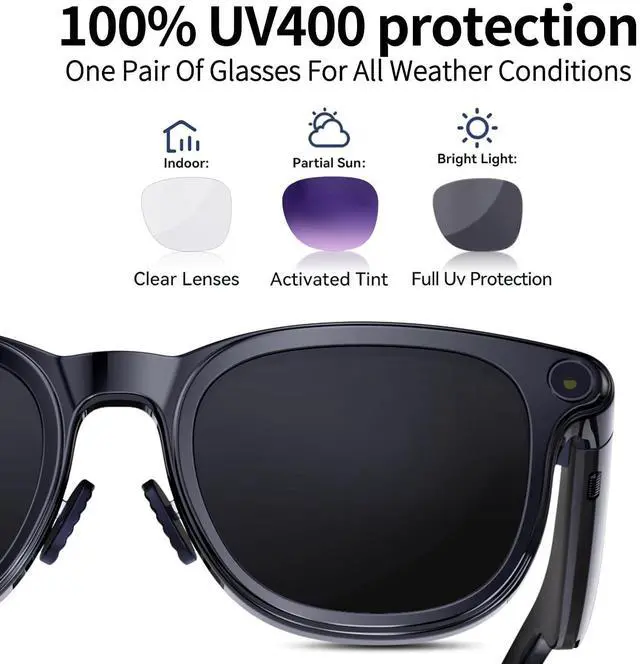 Alt view image 3 of 7 - AI Smart Glasses with 4k Camera for Travel & Daily Use, Bluetooth Audio Sunglasses with Open-Ear Speakers, Hands-Free Calling&Vlogging, Real Time Translation (Matt Black)