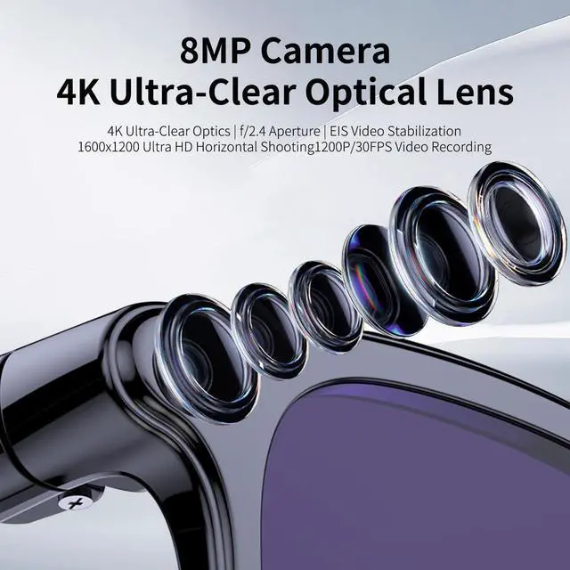 Alt view image 4 of 7 - AI Smart Glasses with 4k Camera for Travel & Daily Use, Bluetooth Audio Sunglasses with Open-Ear Speakers, Hands-Free Calling&Vlogging, Real Time Translation (Matt Black)