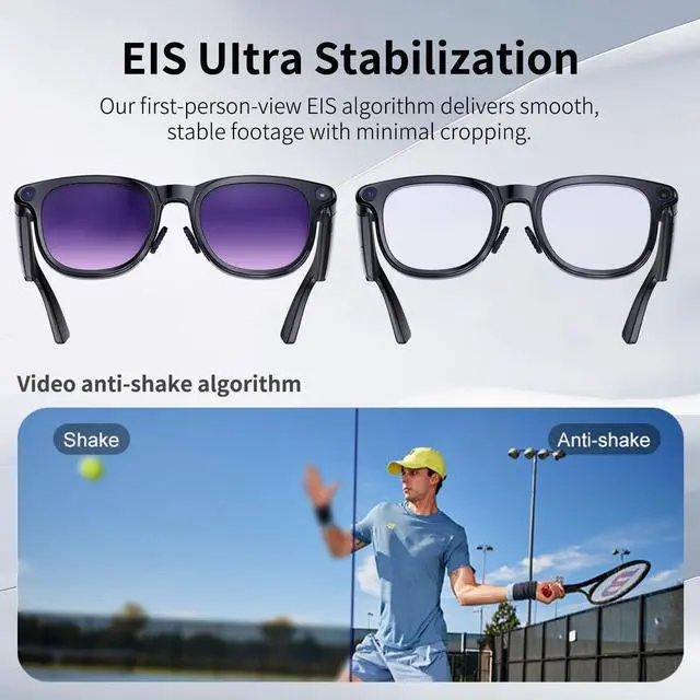Alt view image 5 of 7 - AI Smart Glasses with 4k Camera for Travel & Daily Use, Bluetooth Audio Sunglasses with Open-Ear Speakers, Hands-Free Calling&Vlogging, Real Time Translation (Matt Black)