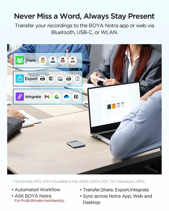Alt view image 7 of 7 - Notra AI Voice Recorder,3-Mode Capture -Ambient/Phone Call/Bluetooth, AI Transcription&Smart Summary, Support 140+ Languages, 64GB Storage, Magnetic Note Taker for Meetings,Lectures,Interviews