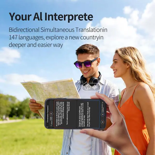 Alt view image 7 of 7 - AI Smart Glasses with 4k Camera for Travel & Daily Use, Bluetooth Audio Sunglasses with Open-Ear Speakers, Hands-Free Calling&Vlogging, Real Time Translation (Matt Black)