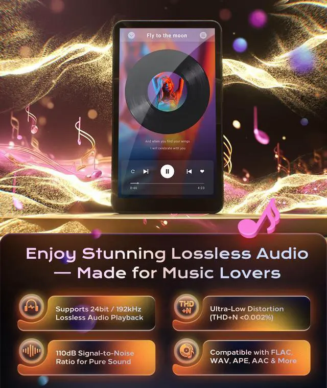 Alt view image 3 of 7 - 128GB MP3 Player with Bluetooth and WiFi, Android 14 MP3 Player for Kids, HiFi Spotify Player with Lossless, 5.5" Touchscreen Portable Music Player, Multi-Format, Parental Lock, 3000mAh, Up to 1TB