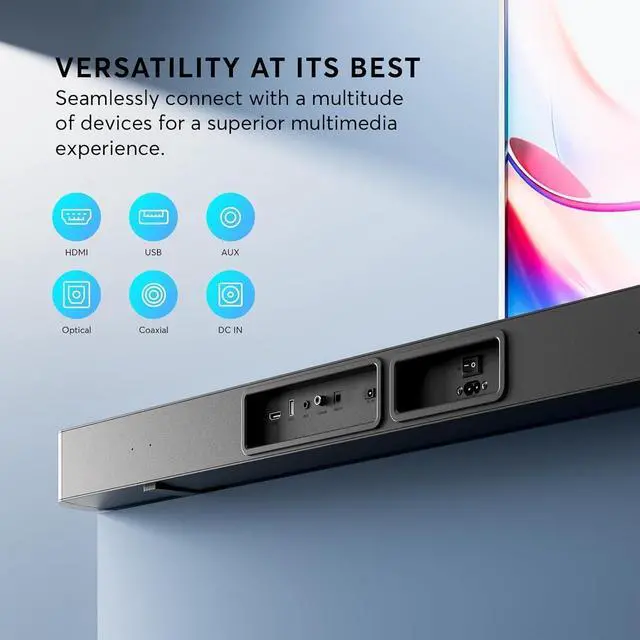 Alt view image 4 of 7 - 2.1 CH Dolby Atmos Soundbar, 37 Inch 6-Drv Sound Bar for TV w/HDMI-ARC/BT | Built-in Subwoofer, 3D Surround Sound 3 EQ Modes for Custom Audio