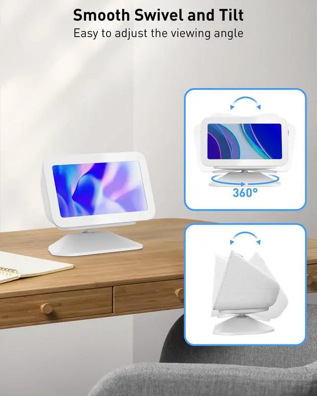 Alt view image 2 of 7 - Stand for Echo Show 5 (3rd Gen), Adjustable Tilt Swivel Stand Anti-Slip Base Strong Magnetic Compatible with 2023 Release Show 5 Smart Speaker- White