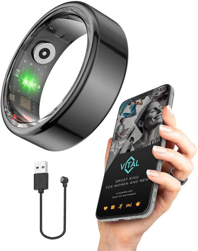 Main image of Vital Health Smart Ring for Women Rings for Men Fitness, Black, Size 6 | Fitness Tracker Ring with Sleep Monitor, Heart Rate & Activity Tracking, App Connected for Women and Men, Black Size 6