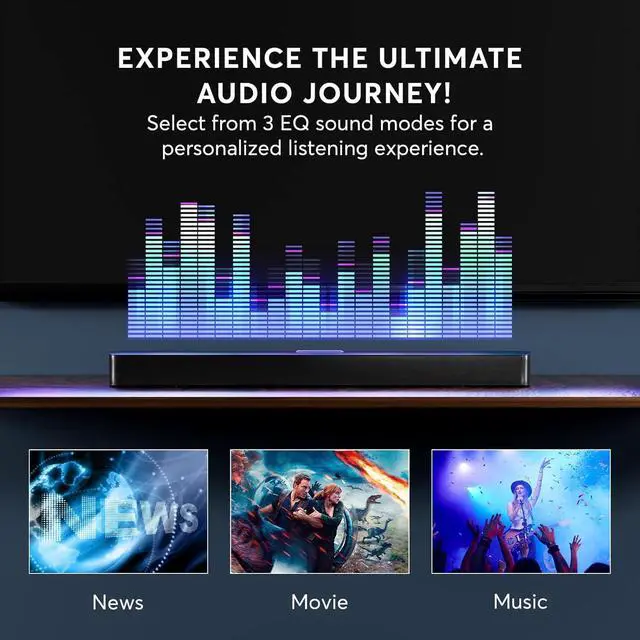 Alt view image 7 of 7 - 2.1 CH Dolby Atmos Soundbar, 37 Inch 6-Drv Sound Bar for TV w/HDMI-ARC/BT | Built-in Subwoofer, 3D Surround Sound 3 EQ Modes for Custom Audio