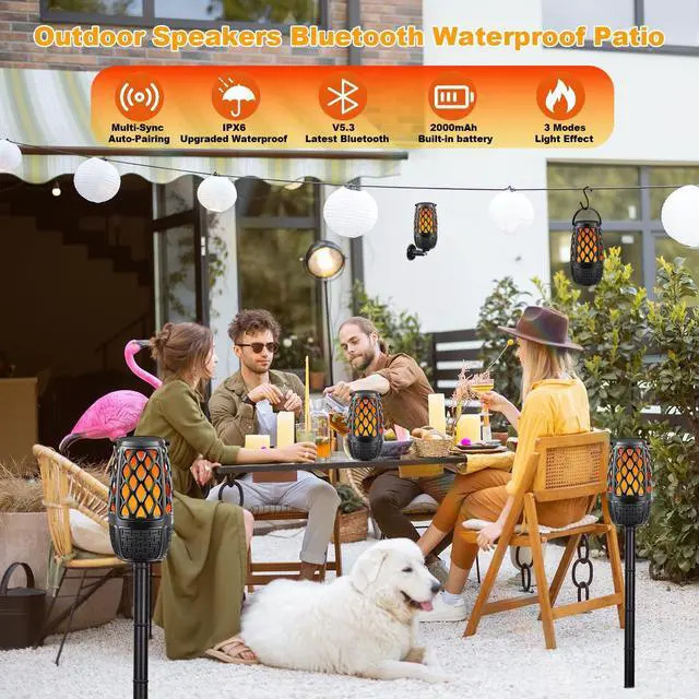 Alt view image 2 of 7 - Upgraded Outdoor Bluetooth Speakers with Lights, IPX6 Waterproof Flame Atmosphere Outdoor Speaker, Auto-Pairing Multi-Sync up to 100 Speakers, Cool Tech Gadget Gifts for Men Women, Patio Garden Party