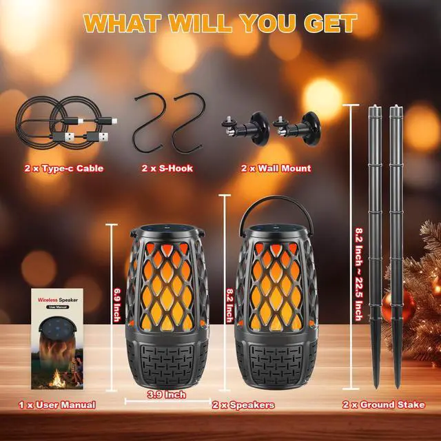 Alt view image 7 of 7 - Upgraded Outdoor Bluetooth Speakers with Lights, IPX6 Waterproof Flame Atmosphere Outdoor Speaker, Auto-Pairing Multi-Sync up to 100 Speakers, Cool Tech Gadget Gifts for Men Women, Patio Garden Party