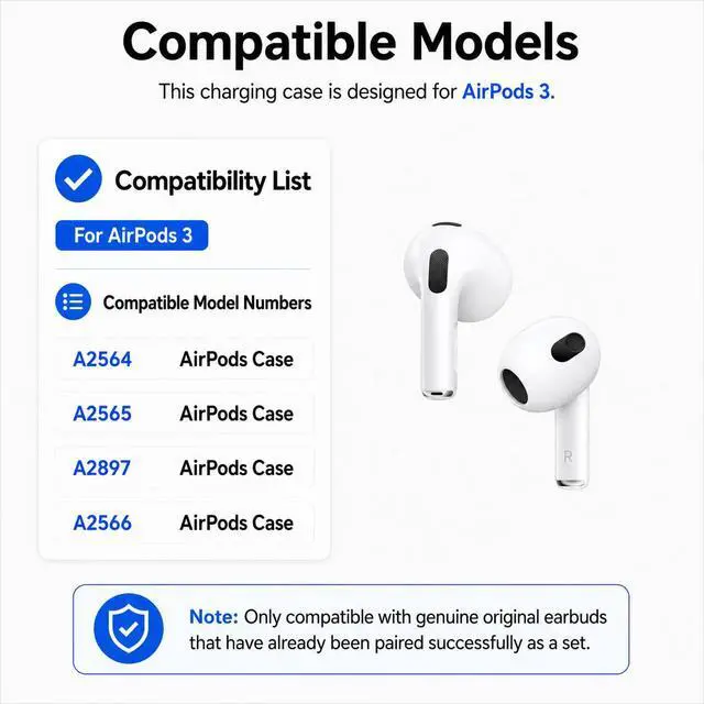 Alt view image 2 of 7 - Replacement Charging Case for AirPods 3rd Generation (A2897/A2566/A2565/A2564/A2563) USB-C & Qi Wireless Charging Bluetooth Pairing Button Case Only (No Earbuds)