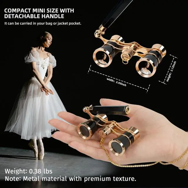 Alt view image 2 of 7 - 3X25 Opera Glasses for Women Broadway Concert HD Mini Thteater Binocular | Portable Vintage Theater Glasses with Adjustable Handle,Chain,Magnifier BK7 Optics,Metal Body for Shows& Musical Events