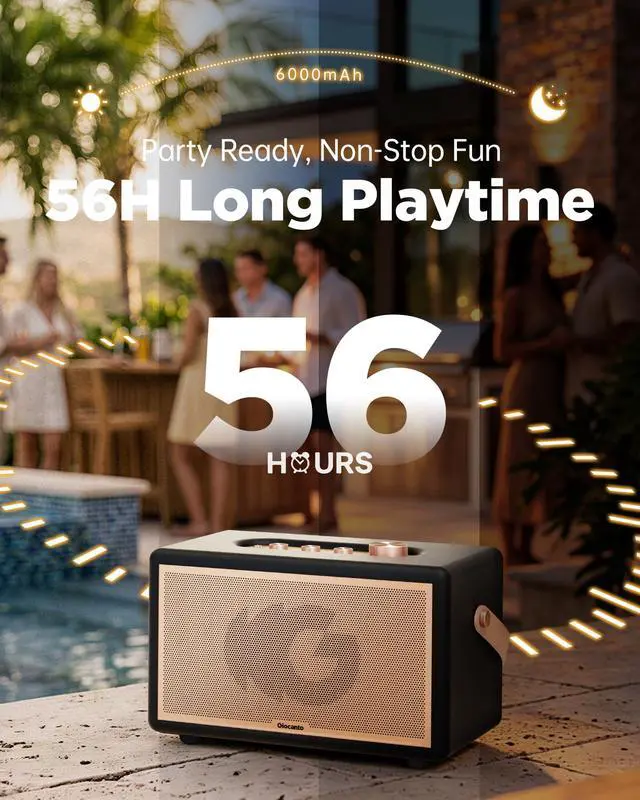 Alt view image 5 of 7 - Portable Bluetooth Speaker, 150W Peak Power Home Speaker with 56H Playtime | Leather-Inspired Design, Adjustable Bass & Treble, Bluetooth 5.4, Carrying Strap for Home, Outdoor, Camping & Parties