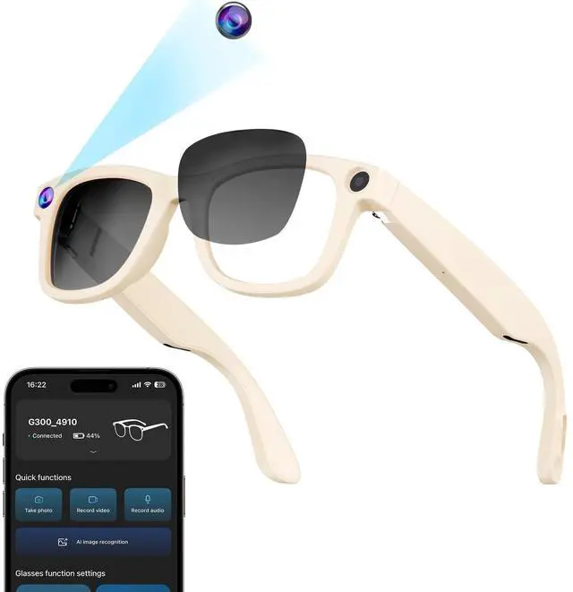 Main image of AI Smart Glasses with Camera, 4K HD Anti-Shake Recording Glasses | ChatGPT Voice Assistant, UV Protection, Real-Time Translation,Open Ear Earbuds for Travel/Meetings/Vlog