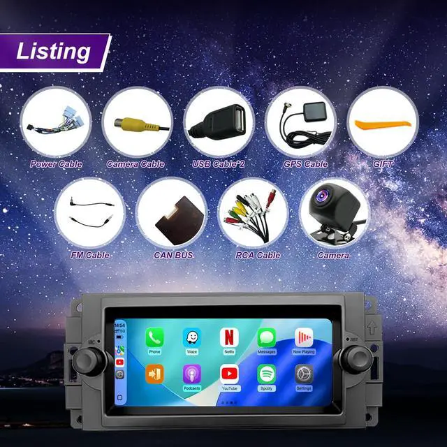 Alt view image 7 of 7 - 5GWiFi Radio for Dodge Ram 1500/2500/3500 2006-2008, Jeep Grand Cherokee 2005-2007, Compass Patriot 2007-2008, Dodge Durango Charger 6.86inch Touch Screen Stereo Wireless Carplay Android Auto GPS FM