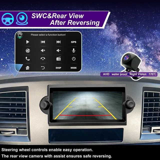 Alt view image 5 of 7 - 5GWiFi Radio for Dodge Ram 1500/2500/3500 2006-2008, Jeep Grand Cherokee 2005-2007, Compass Patriot 2007-2008, Dodge Durango Charger 6.86inch Touch Screen Stereo Wireless Carplay Android Auto GPS FM