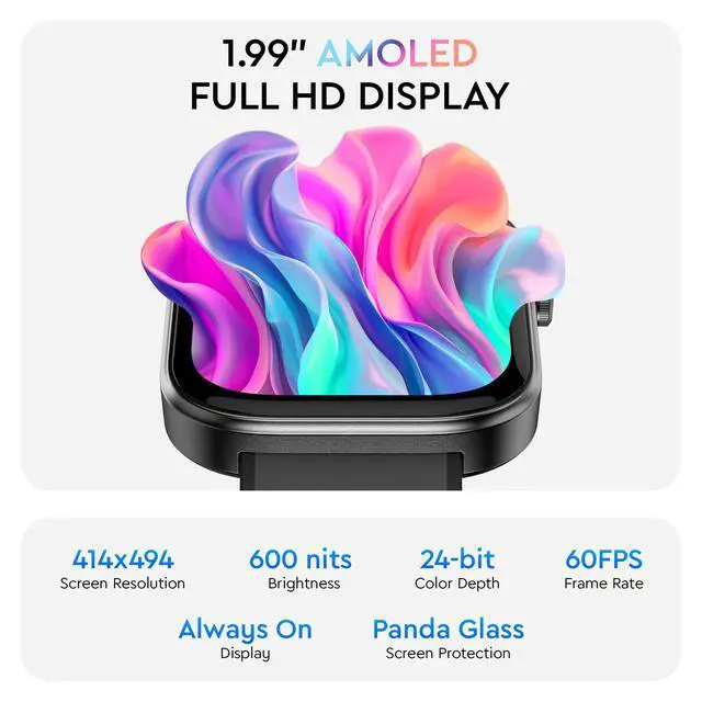 Alt view image 3 of 7 - Beyond VeryFit Smart Watch for Men Women 1.99" AMOLED Screen AI Voice 3ATM Fitness Tracker Watch Heart Rate/Blood Pressure/Oxygen Saturation/Stress/Step/Sleep Monitor (GTX12) (Black & Grey)