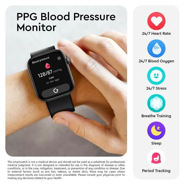 Alt view image 4 of 7 - Beyond VeryFit Smart Watch for Men Women 1.99" AMOLED Screen AI Voice 3ATM Fitness Tracker Watch Heart Rate/Blood Pressure/Oxygen Saturation/Stress/Step/Sleep Monitor (GTX12) (Black & Grey)