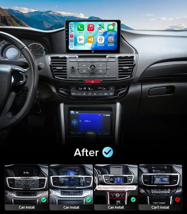 Alt view image 2 of 7 - 10" Linux Car Stereo for Honda Accord 2013-2017 CarPlay Auto | Fits 9th Gen Accord 13-17, 3-Sec Fast Boot Linux, Retains OEM Backup Cam & SWC, Sunlight Screen, Plug & Play Daily Commute