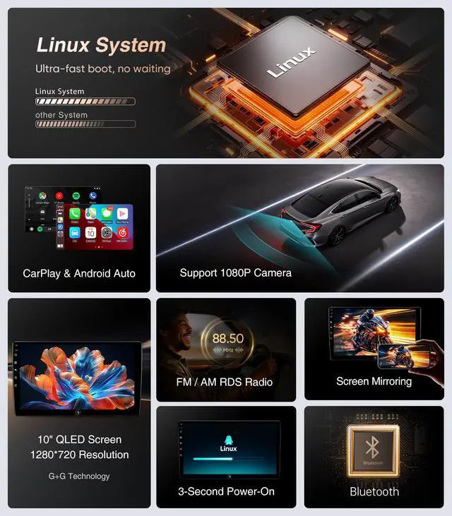 Alt view image 5 of 7 - 10" Linux Stereo for Toyota Highlander 08-14 CarPlay Auto | Fits Highlander 08-14, 3-Sec Fast Boot Linux, 1080P Backup Camera, Retains Factory JBL & SWC, Family Road Trips, Plug & Play