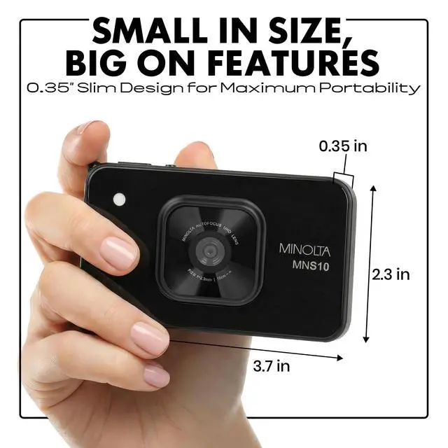 Alt view image 3 of 7 - MNS10 Super Slim 48MP Camera, 4K Ultra Video, AI Filters (Black) | Built-in free Frameo app, WiFi, video & photo sharing, 16GB storage