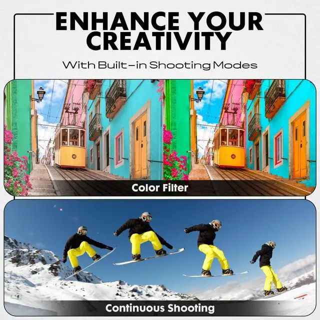 Alt view image 7 of 7 - MNS10 Super Slim 48MP Camera, 4K Ultra Video, AI Filters (Black) | Built-in free Frameo app, WiFi, video & photo sharing, 16GB storage