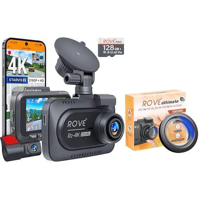 Main image of R2-4K Dual Dash Cam with CPL Filter, Front and Rear for Cars | Bundle Includes CPL Filter, 4K Front and 1080P Rear, STARVIS 2 Sensor, Super Night Vision, GPS and WiFi