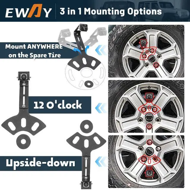 Alt view image 5 of 7 - Light 2.0 Spare Tire Reverse Backup Camera for Jeep Wrangler JK Compass Commander Patriot Liberty 2007-2018, Upgrade Ajustable Brackets for Flexible Angle, Hitch Camera with 90° Ajustable Angle