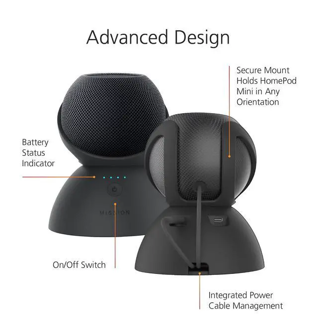 Alt view image 3 of 6 - Mission Battery Base for HomePod Mini (Black) (Make HomePod Portable)