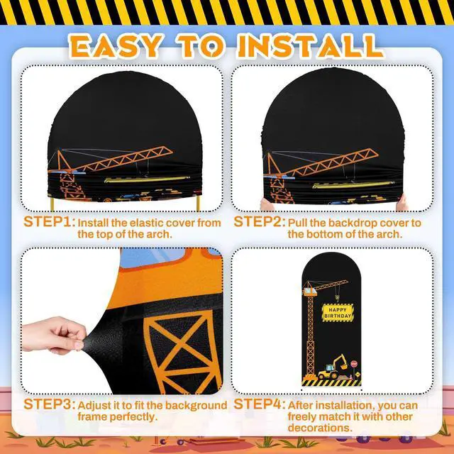 Alt view image 3 of 6 - Construction Birthday Party Arch Cover Set of 3 Construction Arch Backdrop Spandex Stretch Backdrop Stand Cover 4ft, 5ft, 6ft (Traffic Light)