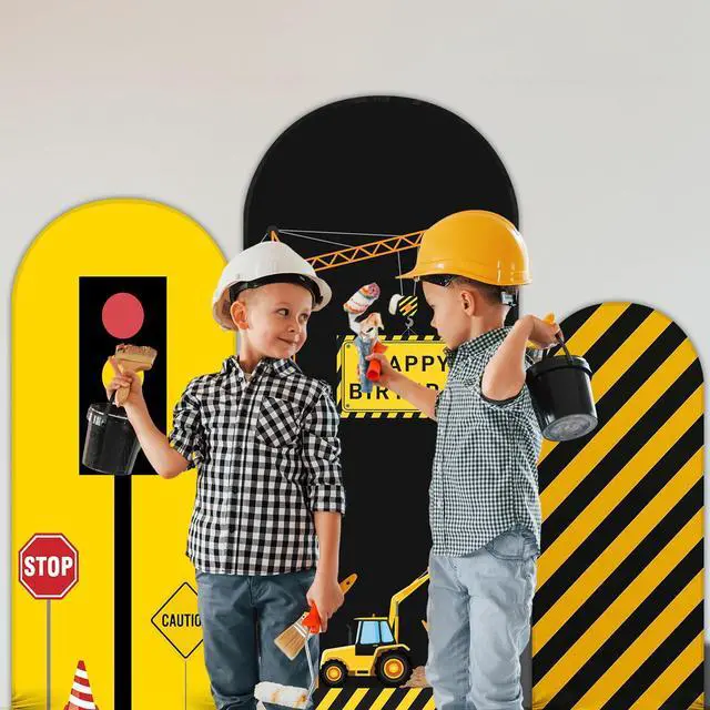 Alt view image 5 of 6 - Construction Birthday Party Arch Cover Set of 3 Construction Arch Backdrop Spandex Stretch Backdrop Stand Cover 4ft, 5ft, 6ft (Traffic Light)