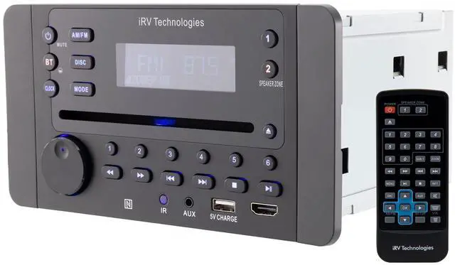 Main image of IRV Technology iRV62 Wallmount RV Stereo with Bluetooth HDMI ARC, App Control, FM|AM|DVD|CD|MP4|App, NFC, USB Charging, Digital Surround Sound, Clock, 2-Speaker Zone, CEC Support