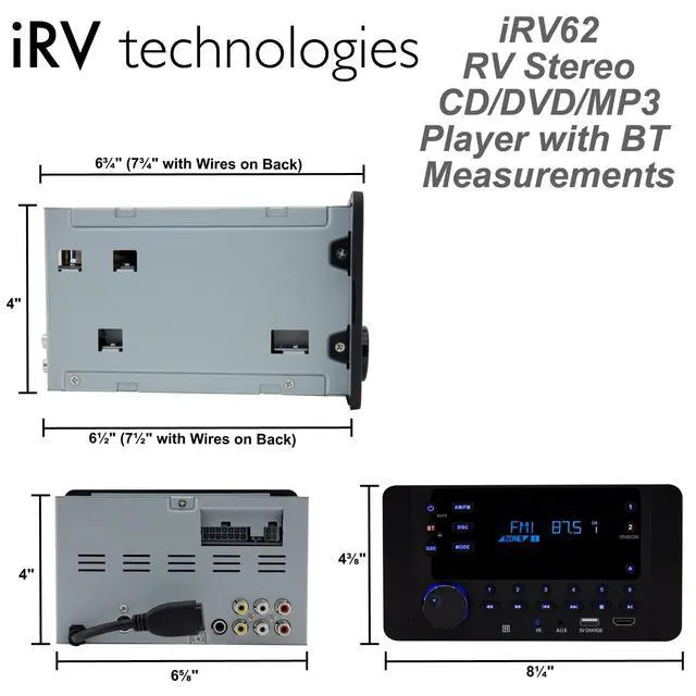 Alt view image 4 of 7 - IRV Technology iRV62 Wallmount RV Stereo with Bluetooth HDMI ARC, App Control, FM|AM|DVD|CD|MP4|App, NFC, USB Charging, Digital Surround Sound, Clock, 2-Speaker Zone, CEC Support