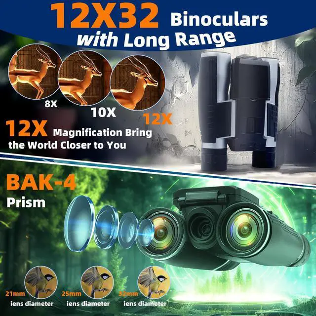 Alt view image 3 of 7 - 12x32 Binoculars for Adults, Digital Binoculars with Camera 48MP Photo 2.5K Video 2.4" LCD Display Screen with 32GB Micro SD Card for Bird Watching Hunting Football Concerts Theatre