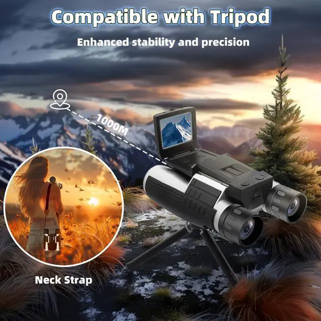 Alt view image 6 of 7 - 12x32 Binoculars for Adults, Digital Binoculars with Camera 48MP Photo 2.5K Video 2.4" LCD Display Screen with 32GB Micro SD Card for Bird Watching Hunting Football Concerts Theatre