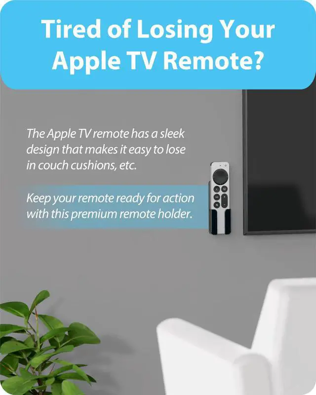 Alt view image 2 of 5 - Holder for Apple TV Remote (with Removable Adhesive Strip) | Prevents Wall Damage: Removable Adhesive Keeps Your Wall Safe Never Lose Your Apple TV Siri Remote Again (Designed in USA)