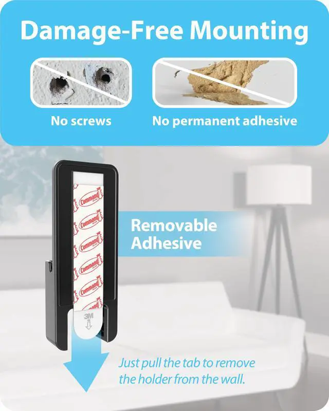Alt view image 3 of 5 - Holder for Apple TV Remote (with Removable Adhesive Strip) | Prevents Wall Damage: Removable Adhesive Keeps Your Wall Safe Never Lose Your Apple TV Siri Remote Again (Designed in USA)