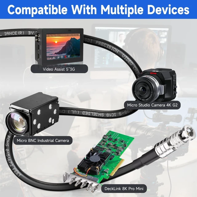 Alt view image 5 of 6 - BNC Female to HDBNC Male Cable 10ft Belden Micro SDI to SDI Cable 75 Ohm 3G/6G/12G-SDI Support, for Blackmagic Video Assist Monitor Cameras Video Switchers 1-Pack
