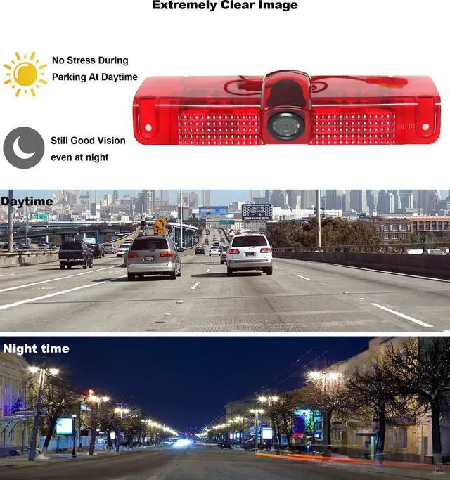 Alt view image 4 of 6 - 3rd Third Brake Light Backup Camera w/4" Rear View Mirror Monitor Kit for Chevrolet Chevy Express/GMC Savana 2500 3500 2003-2019 3rd Brake Light Position Mounted