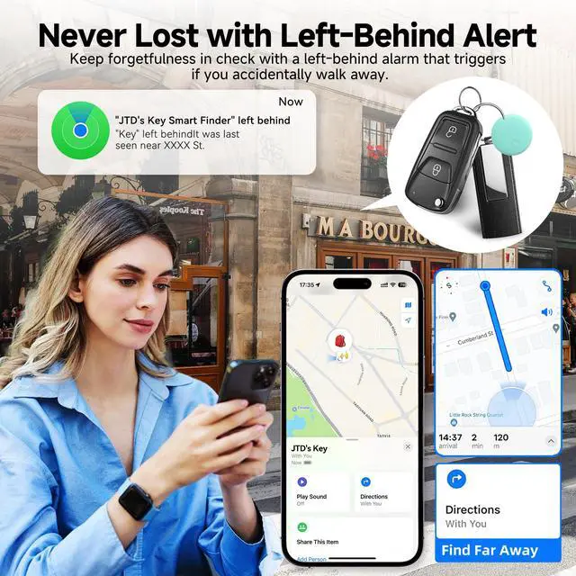 Alt view image 4 of 7 - JTD Air Tracker Tags 5 Pack for Find My, 2026 Upgraded with IP68 Waterproof Item Finder with Left-Behind Alert, Small Size 5 Colors for Keys, Luggage, Backpack, Wallet. iOS Only