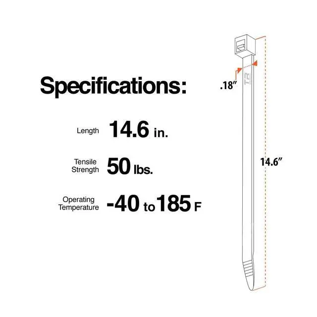 Alt view image 4 of 4 - Contractor Series UV Cable Ties (100-Piece), 14.6", Type 21S, Made in USA