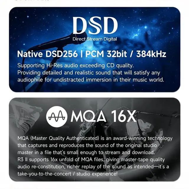 Alt view image 3 of 7 - Music R3 II 2025 Portable HiFi MP3 Player, Native DSD256 MQA 16X, Hi-Res Certified, Bluetooth 5.1 WiFi, Tidal Qobuz, 3.5mm & 4.4mm 340mW, USB-C, 3.2" Touchscreen, 2TB TF Card Support