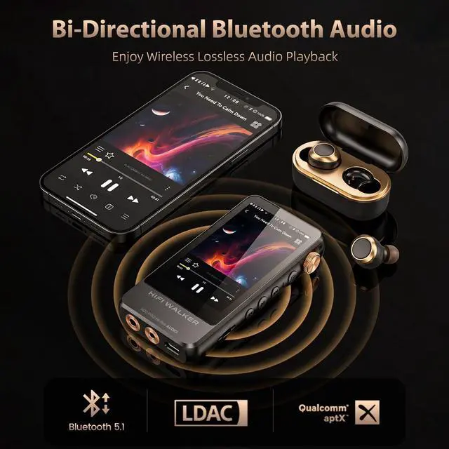 Alt view image 5 of 7 - H20 Pro MP3 Player with Bluetooth, Hi-Res, 64GB Memory Card | Dual ESS DACs, 4.4mm balanced output, USB DAC mode and FLAC/DSD support