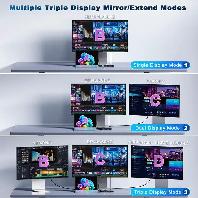 Alt view image 5 of 7 - Surface Docking Station Triple Displays 4K@60Hz Surface Dock 2 with 120W Adapter Travel Hub for Surface Pro 12/11/10/9/8/X/7+/7, Surface Laptop 7/6/5/4/3,Surface Go/Laptop Go 4/3/2/1,Book