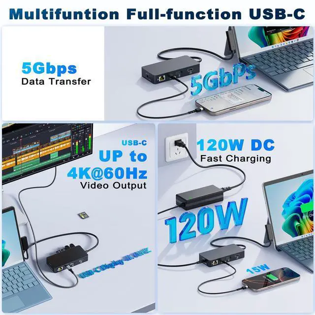 Alt view image 7 of 7 - Surface Docking Station Triple Displays 4K@60Hz Surface Dock 2 with 120W Adapter Travel Hub for Surface Pro 12/11/10/9/8/X/7+/7, Surface Laptop 7/6/5/4/3,Surface Go/Laptop Go 4/3/2/1,Book