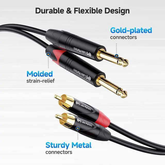 Alt view image 2 of 7 - Dual 1/4 Inch TS to Dual RCA Cable, 6ft | 1/4 Inch to RCA Stereo Audio Interconnect Cable, for Audio Equipment