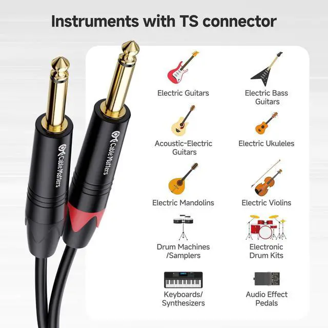 Alt view image 4 of 7 - Dual 1/4 Inch TS to Dual RCA Cable, 6ft | 1/4 Inch to RCA Stereo Audio Interconnect Cable, for Audio Equipment