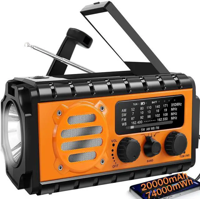 Main image of 20000mah Hand Crank Emergency Radio,SW/NOAA/AM/FM Weather Radio, Solar Powered Hand Crank Chager with Bige Batery Powered,Portable,Cellphone Charge,SOS,Flashlight for Emergency/Home (Orange)